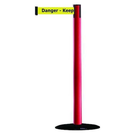 Tensabarrier Barrier Post with Belt, 7 1/2 ft Length, 38 in Post Height, Danger Keep Out 875-21-STD-NO-YDX-C