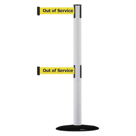 Tensabarrier Barrier Post with Belt, 7 1/2 ft Length, 38 in Post Height, Out of Service 889T2B-33-32-STD-NO-YEX-C