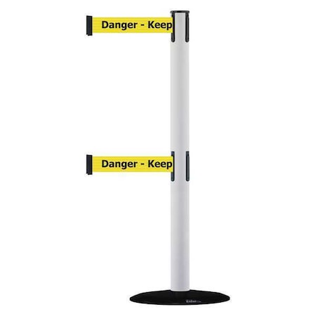 Tensabarrier Barrier Post with Belt, 7 1/2 ft Length, 38 in Post Height, Danger Keep Out 889T2B-33-32-STD-NO-YDX-C