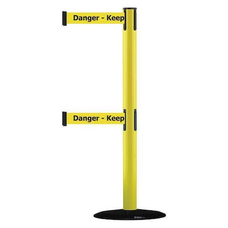 Tensabarrier Barrier Post with Belt, 7 1/2 ft Length, 38 in Post Height, Danger Keep Out 889T2B-33-35-STD-NO-YDX-C