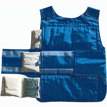Sequel Cooling Vest, Cotton, Polyester, Cold Pack Inserts, 1 to 3 hr Max Cooling Time, 22 in Length, Blue 3XLN7