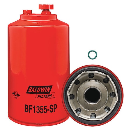 Baldwin Filters Fuel/Water Separator, 8-7/8x4-11/16 In BF1355-SP