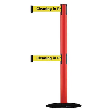 Tensabarrier Barrier Post with Belt, 7 1/2 ft Length, 38 in Post Height, Cleaning in Progress 889T2B-33-21-STD-NO-YCX-C