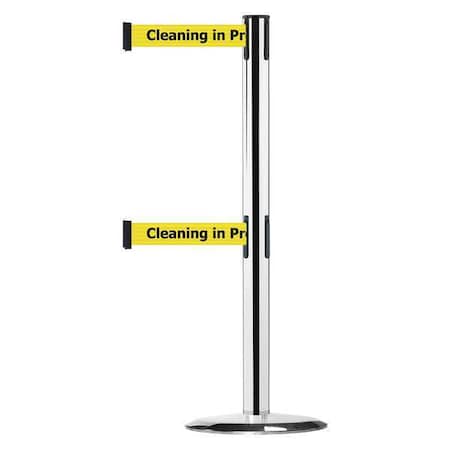 Tensabarrier Barrier Post with Belt, 7 1/2 ft Length, 38 in Post Height, Cleaning in Progress 889T2U-1P-1P-STD-NO-YCX-C