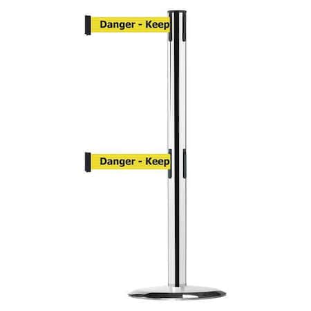 Tensabarrier Barrier Post with Belt, 7 1/2 ft Length, 38 in Post Height, Danger Keep Out 889T2U-1P-1P-STD-NO-YDX-C