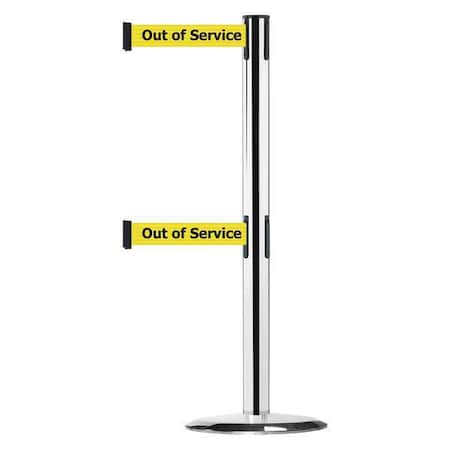 Tensabarrier Barrier Post with Belt, 7 1/2 ft Length, 38 in Post Height, Out of Service 889T2U-1P-1P-STD-NO-YEX-C