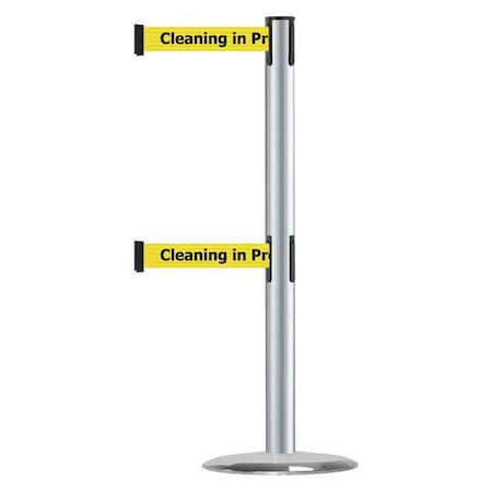 Tensabarrier Barrier Post with Belt, 7 1/2 ft Length, 38 in Post Height, Cleaning in Progress 889T2U-1S-1S-STD-NO-YCX-C