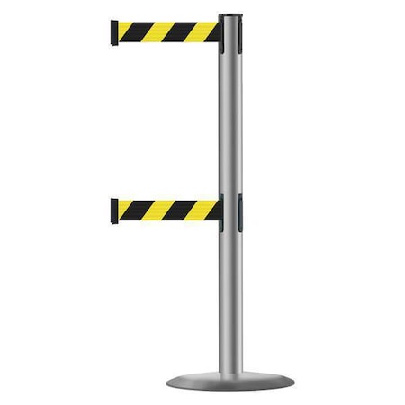 Tensabarrier Barrier Post with Belt, 7 1/2 ft Length, 38 in Post Height, No Legend 889T2U-3P-3P-STD-NO-D4X-C