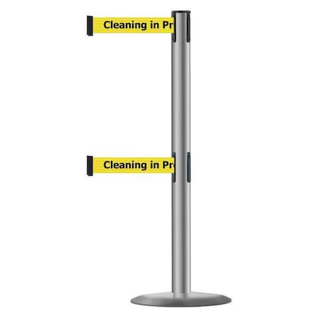 Tensabarrier Barrier Post with Belt, 7 1/2 ft Length, 38 in Post Height, Cleaning in Progress 889T2U-3P-3P-STD-NO-YCX-C