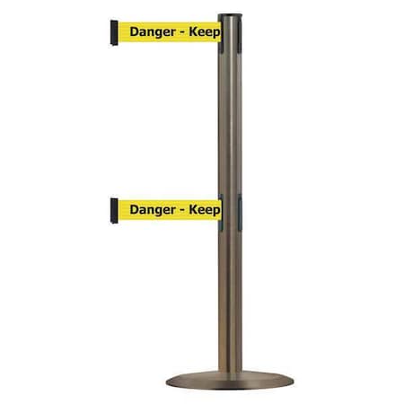 Tensabarrier Barrier Post with Belt, 7 1/2 ft Length, 38 in Post Height, Danger Keep Out 889T2U-3S-3S-STD-NO-YDX-C