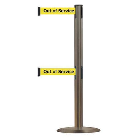 Tensabarrier Barrier Post with Belt, 7 1/2 ft Length, 38 in Post Height, Out of Service 889T2U-3S-3S-STD-NO-YEX-C