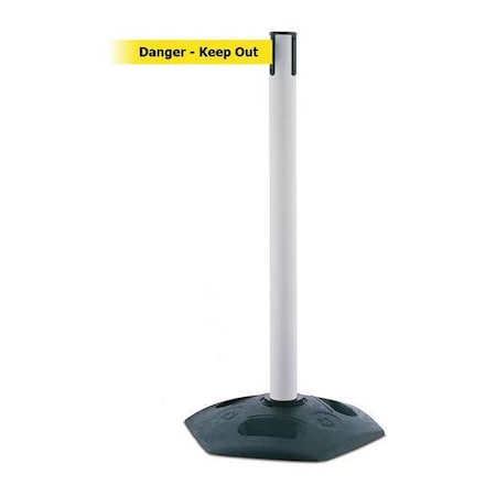 Tensabarrier Barrier Post with Belt, 7 1/2 ft Length, 38 in Post Height, Danger Keep Out 886-32-STD-NO-YDX-C