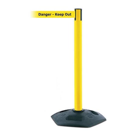 Tensabarrier Barrier Post with Belt, 7 1/2 ft Length, 38 in Post Height, Danger Keep Out 886-35-STD-NO-YDX-C