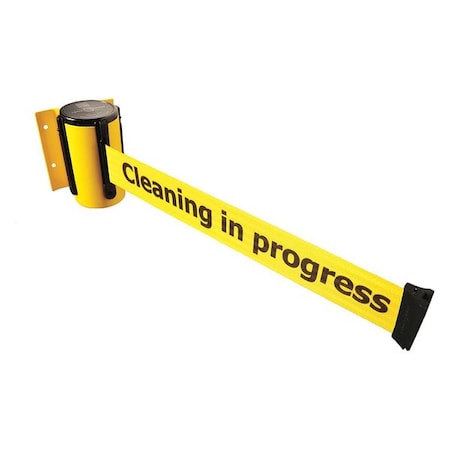 Tensabarrier Retractable Belt Barrier, 7 1/2 ft Length, Cleaning in Progress, Yellow 896-STD-35-STD-NO-YCX-C