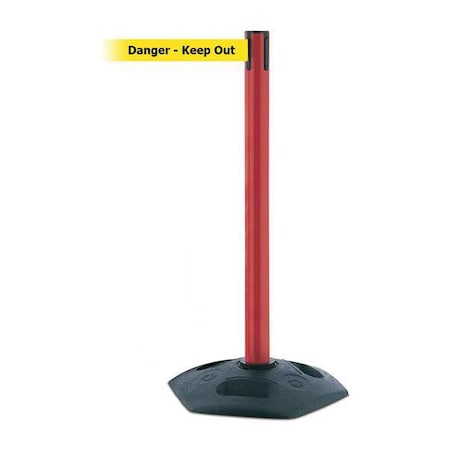 Tensabarrier Barrier Post with Belt, 7 1/2 ft Length, 38 in Post Height, Danger Keep Out 886-21-STD-NO-YDX-C