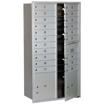 Salsbury Industries Mailbox, Aluminum, Powder Coated, 20 Doors, Recessed, 16 Door Height Equivalent 3716D-20AFU