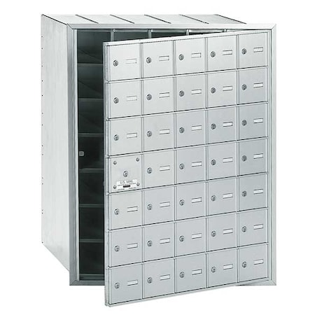 Salsbury Industries Mailbox, Aluminum, Powder Coated, 35 Doors, Recessed, 4B, Horizontal 3635AFU