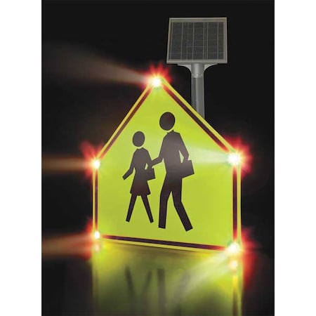 Tapco LED School Zone Sign, School Crossing, Black/Fluorescent Yellow Green, 36" W, 36" H 2180-00215