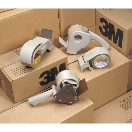 Scotch Handheld Tape Dispenser, 2 in Tape, 3 in Core, Ribbed Grip, Plastic, Gray, 8 5/12 in H H192