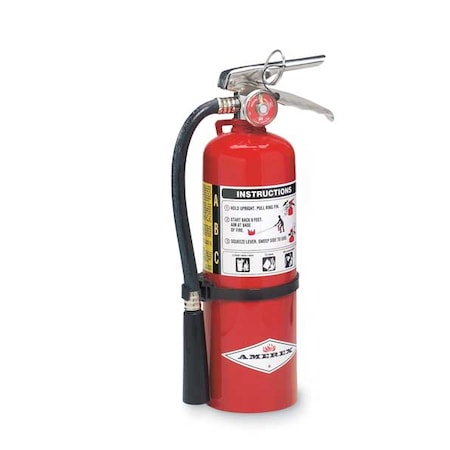 Amerex Fire Extinguisher, Class ABC, UL Rating 2A:10B:C, Discharge Time 14 sec, 5 lb capacity, 18 ft Range B424