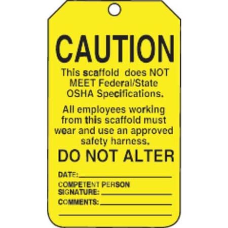 Accuform Tag, Scaffold, Plastic, 5 3/4 in H x 3 1/4 in W, Rectangle, 25 PK TSS102PTP