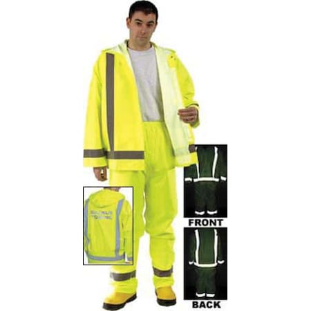 Mcr Safety Hi-Visibility Rain Pants, Polyurethane, 31 in Inseam, Elastic Closure, Green, Size L 500RPWL