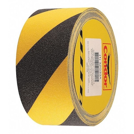 Condor Anti-Slip Tape Polyester 60 Grit Size, Black/Yellow, 3" W x 60 ft. L, 32 mil Thick GRAN13818