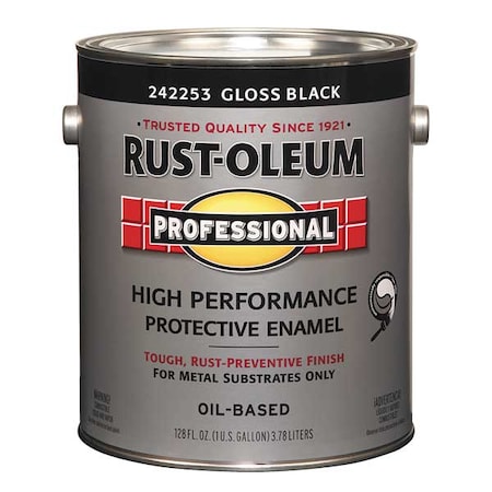 Rust-Oleum Interior/Exterior Paint, Glossy, Oil Base, Black, 1 gal 242253