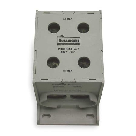 Eaton Bussmann Power Distribution Block, Finger-Safe, 1 Pole, 760 A Copper, 600 V AC/DC, Panel PDBFS504