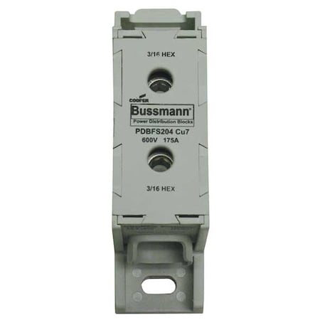Eaton Bussmann Power Distribution Block, Finger-Safe, 1 Pole, 175 A Copper, 600 V AC/DC, DIN Rail, Panel PDBFS204