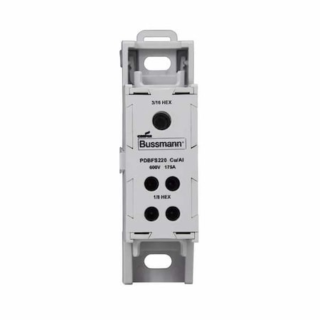 Eaton Bussmann Power Distribution Block, Finger-Safe, 1 Pole, 175 A Copper, 600 V AC/DC, DIN Rail, Panel PDBFS220