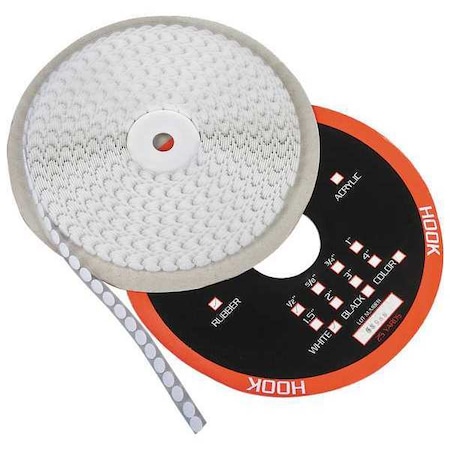 Zoro Select Reclosable Fastener, Disc, Rubber Adhesive, 5/8 in, White 16U771