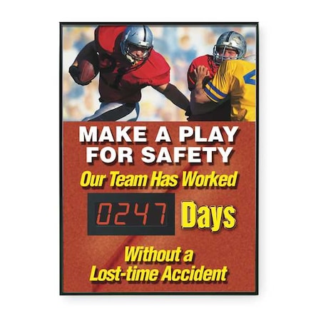 Accuform Electronic Safety Scoreboard, 28 in H x, 20 in W, Plastic Sign/Aluminum Frame SCK126
