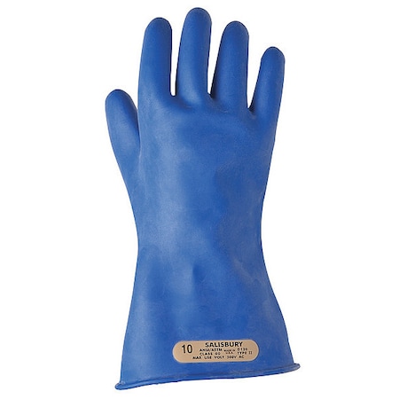 Salisbury Electrical-Insulating Gloves, 500V AC, 750V DC, Rubber, 11" Length, Blue, Size 10 E0011BL/10