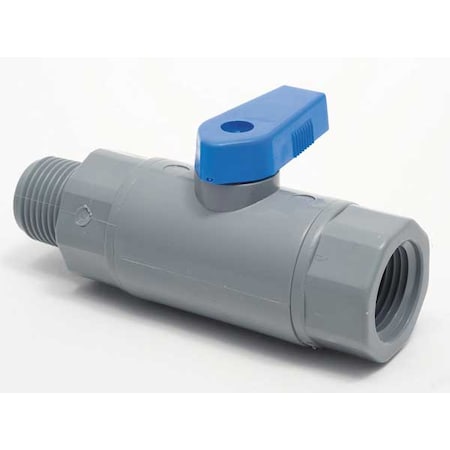 Zoro Select 1/4" FNPT x MNPT PVC Ball Valve Inline, Seat Material: Viton 7127790