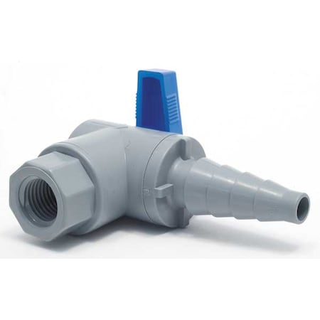Zoro Select 1/4" FNPT x Barb PVC Ball Valve Angle 6571190