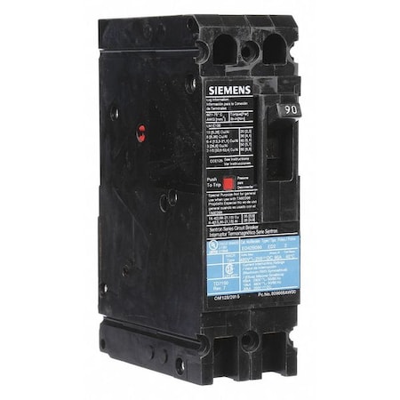 Siemens Molded Case Circuit Breaker, ED4 Series, 90A, 2 Pole, 480V AC, 18kA at 480V AC ED42B090