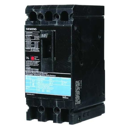 Siemens Molded Case Circuit Breaker, ED4 Series, 50A, 3 Pole, 480V AC, 18kA at 480V AC ED43B050