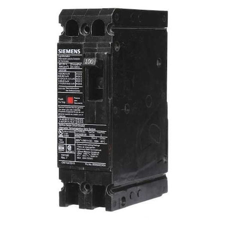 Siemens Molded Case Circuit Breaker, HED4 Series, 100A, 2 Pole, 480V AC, 42kA at 480V AC HED42B100