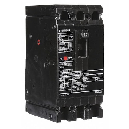 Siemens Molded Case Circuit Breaker, HED4 Series, 30A, 3 Pole, 480V AC, 42kA at 480V AC HED43B030