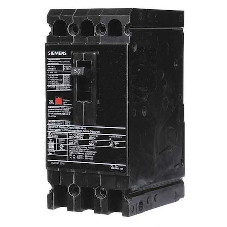 Siemens Molded Case Circuit Breaker, HED4 Series, 50A, 3 Pole, 480V AC, 42kA at 480V AC HED43B050