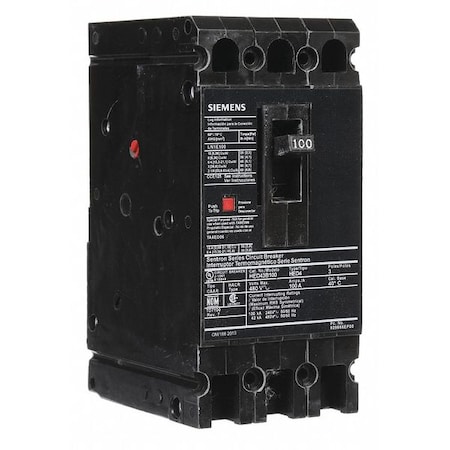 Siemens Molded Case Circuit Breaker, HED4 Series, 100A, 3 Pole, 480V AC, 42kA at 480V AC HED43B100