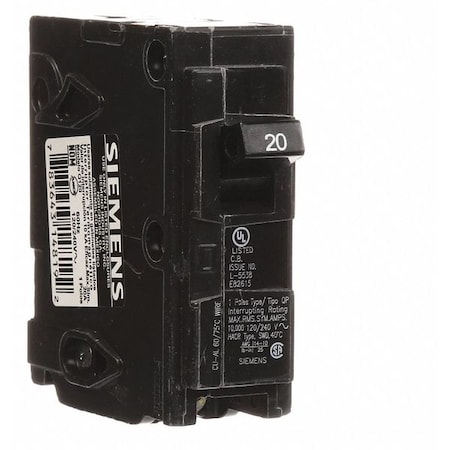 SIEMENS Miniature Circuit Breaker, Q Series 20A, 1 Pole, 120V AC Q120