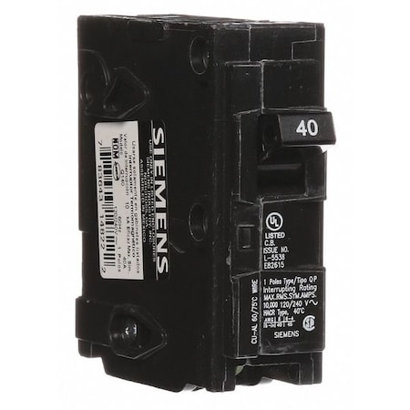 Siemens Miniature Circuit Breaker, Q Series, 40A, 1 Pole, 120V AC, 10kA at 120V AC Q140