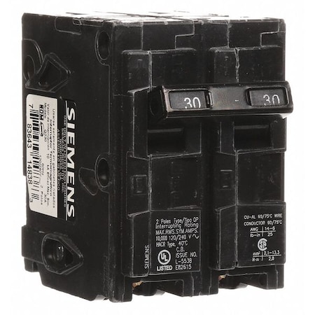 SIEMENS Miniature Circuit Breaker, Q Series 30A, 2 Pole, 120/240V AC Q230