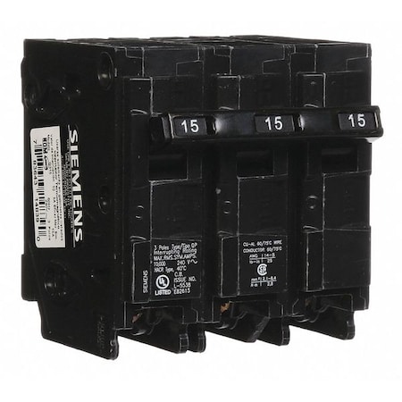 Siemens Miniature Circuit Breaker, QP Series, 15A, 3 Pole, 240V AC, 10kA at 120V AC Q315