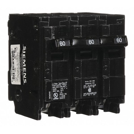 Siemens Miniature Circuit Breaker, QP Series, 60A, 3 Pole, 240V AC, 10kA at 120V AC Q360
