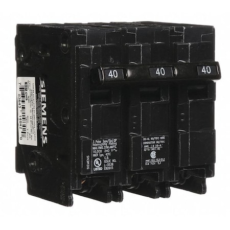 Siemens Miniature Circuit Breaker, Q Series, 40A, 3 Pole, 240V AC, 10kA at 120V AC Q340