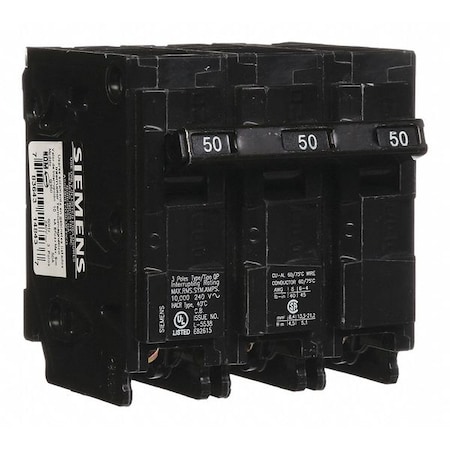 Siemens Miniature Circuit Breaker, Q Series, 50A, 3 Pole, 240V AC, 10kA at 120V AC Q350