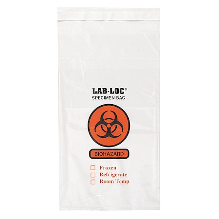 Zoro Select Specimen Transfer Bag, 10 In. L, PK1000 3CUF2